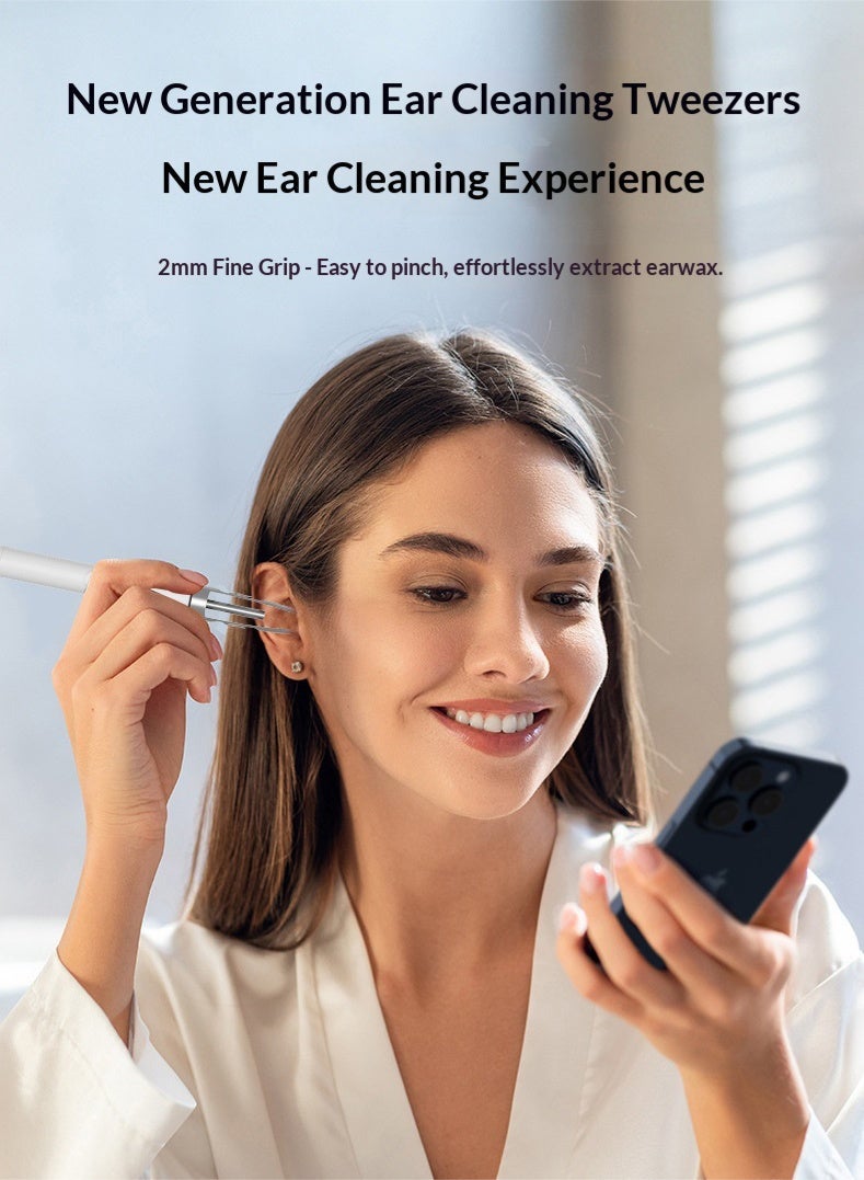 ميون جهاز ذكي لإزالة شمع الأذن مزود بملقط وكاميرا، يتضمن 5 ملاعق أذن من السيليكون الناعم، طقم تنظيف أذن لاسلكي لأجهزة iOS وأندرويد، إضاءة عالية الدقة، طقم تنظيف أذن من 8 قطع (أسود) - Image 4